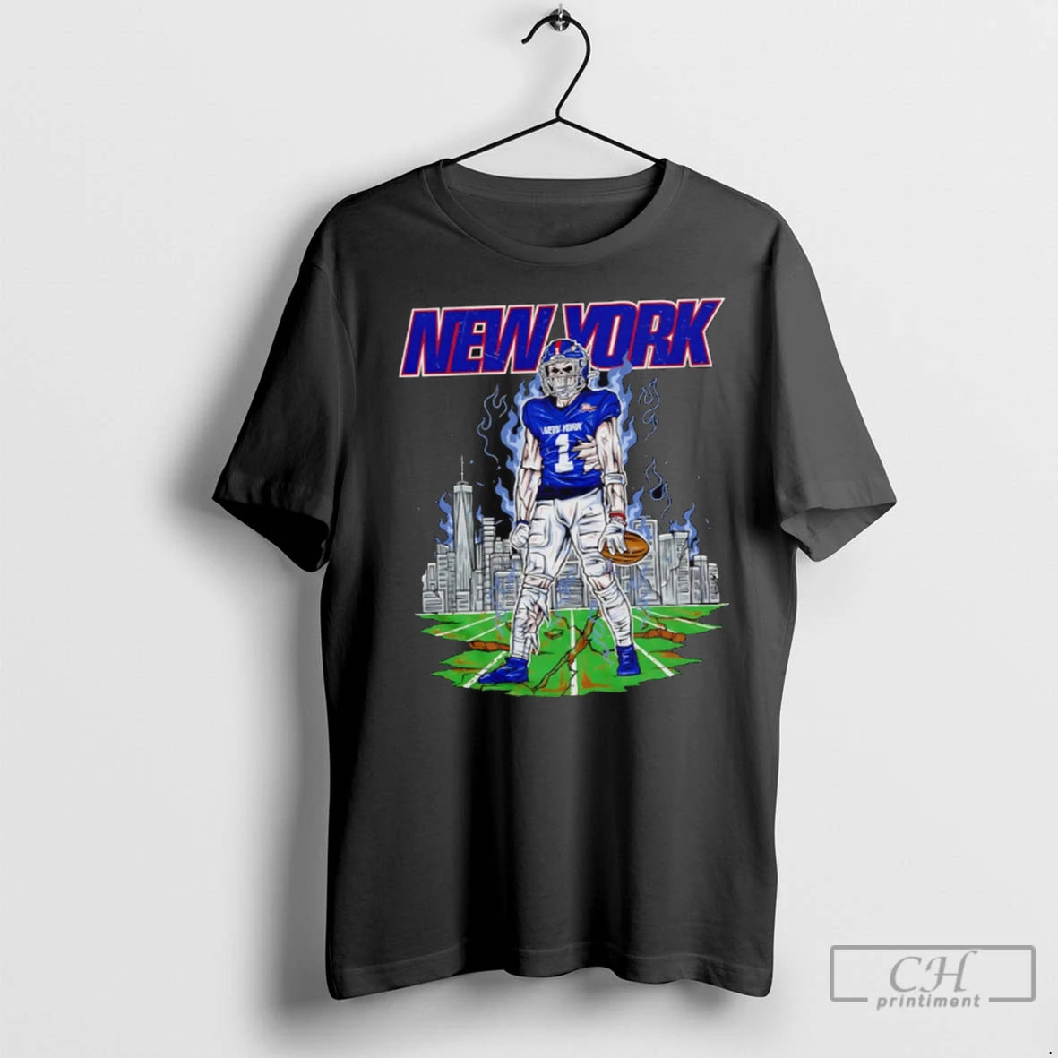 New York Undead Football Player Skull Skyline Zombie American