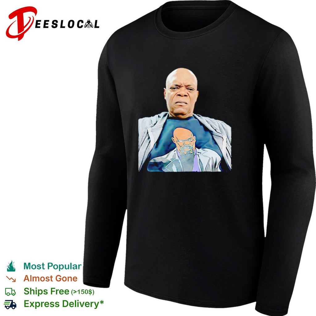 Nick Fury wearing Nick Fury t-shirt portrait funny shirt