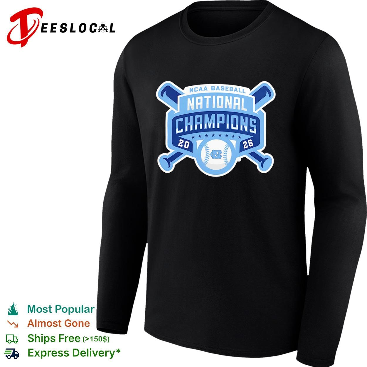 North Carolina Tar Heels national champions crossed bats NCAA baseball 2026 NC shirt
