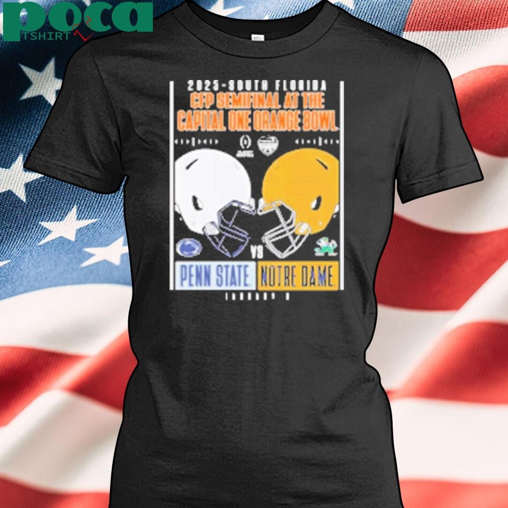 Notre Dame Fighting Irish Vs Penn State Nittany Lions 2025 South Florida CFP Semifinal At The Orange Bowl Head To Head Helmet T-Shirt