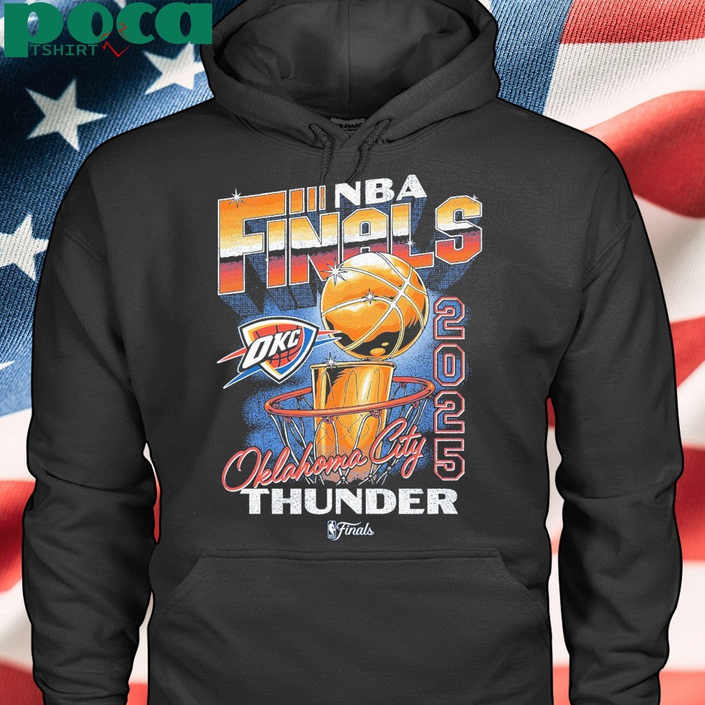 OKC THUNDER 2025 NBA FINALS VINTAGE HOOP & TROPHY T-SHIRT
