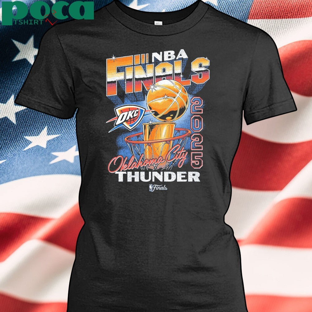 OKC THUNDER 2025 NBA FINALS VINTAGE HOOP & TROPHY T-SHIRT