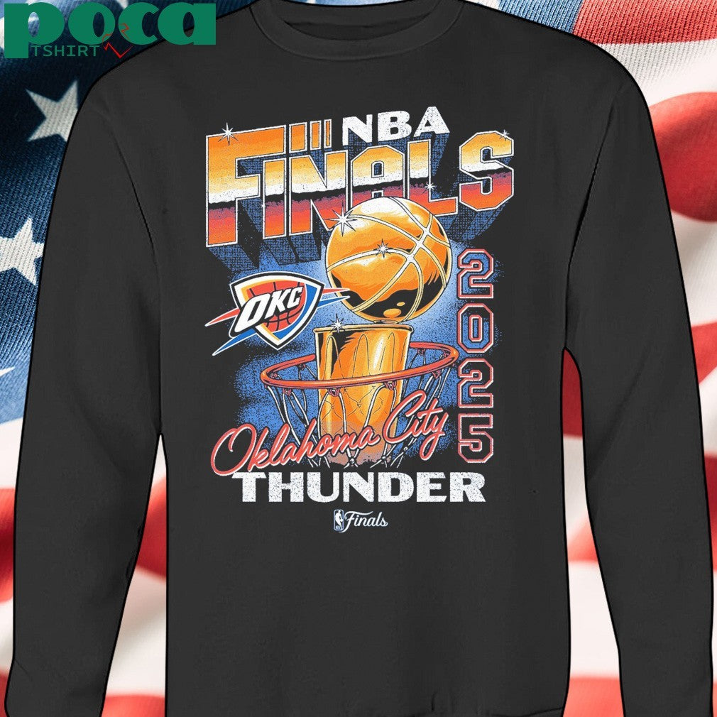 OKC THUNDER 2025 NBA FINALS VINTAGE HOOP & TROPHY T-SHIRT