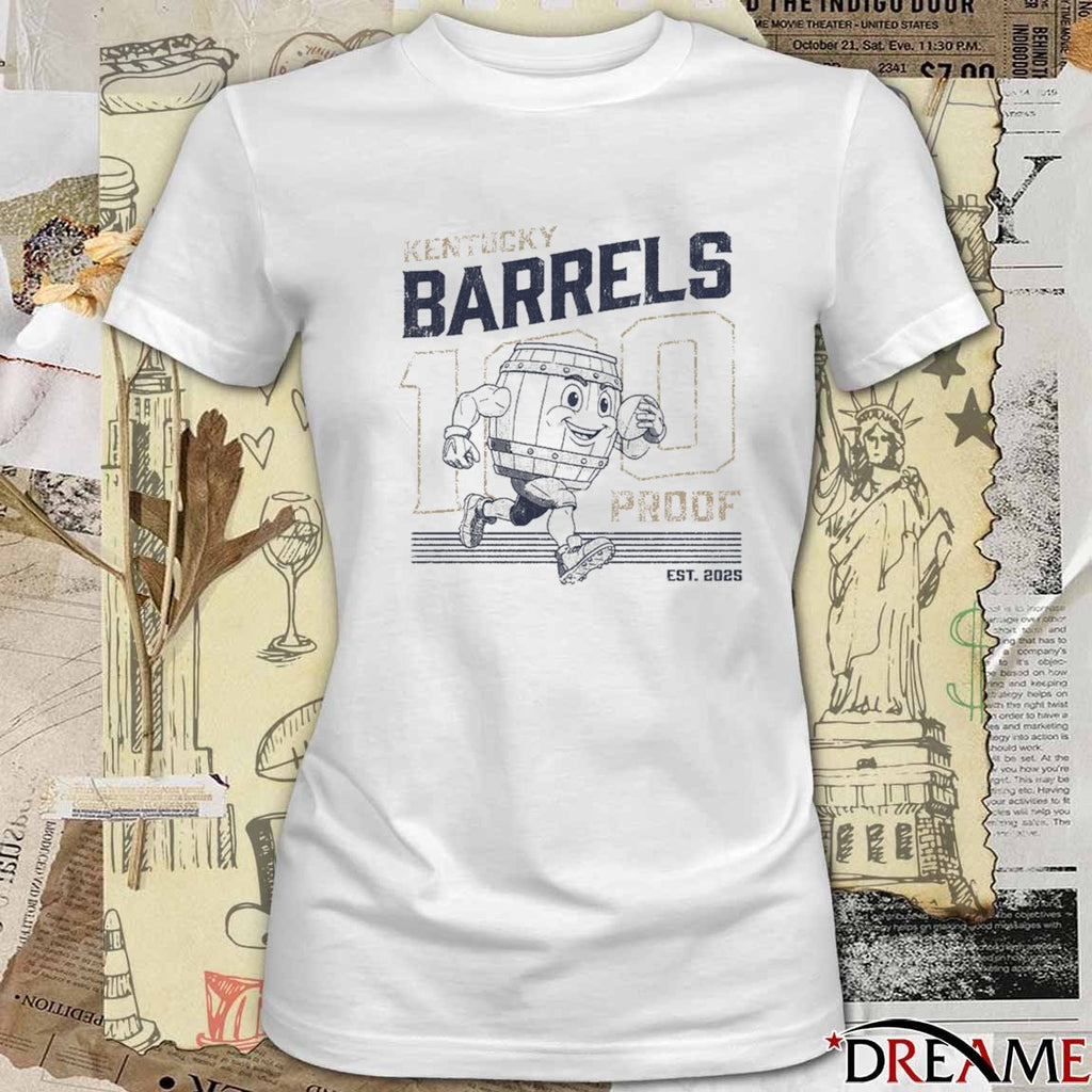 100 Proof Retro Mascot Kentucky Barrels Est 2025 t-shirt