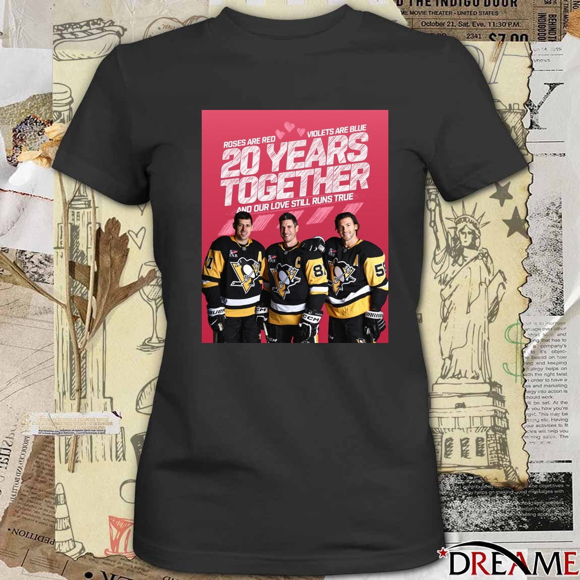 20 Years Together And Our Love Still Runs True Roses Are Red Violets Are Blue Pittsburgh Penguins t-shirt