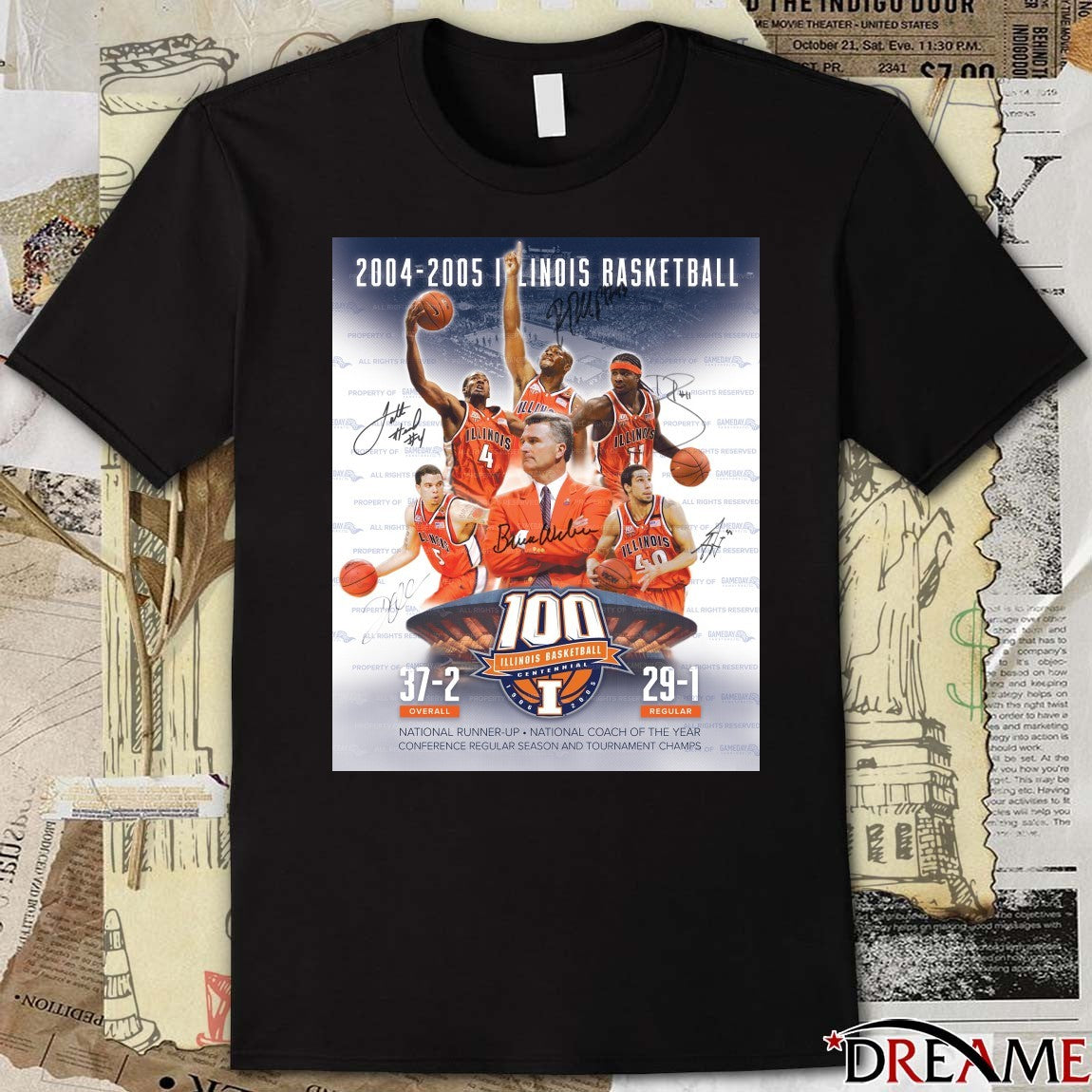 2004-2005 Illinois Basketball National Runner-Up National Coach Of The Year Signatures Poster t-shirt