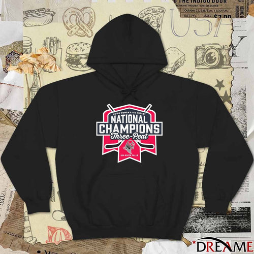 2025-26 Women’s Ice Hockey National Champions Three-Peat UW-River Falls Logo t-shirt