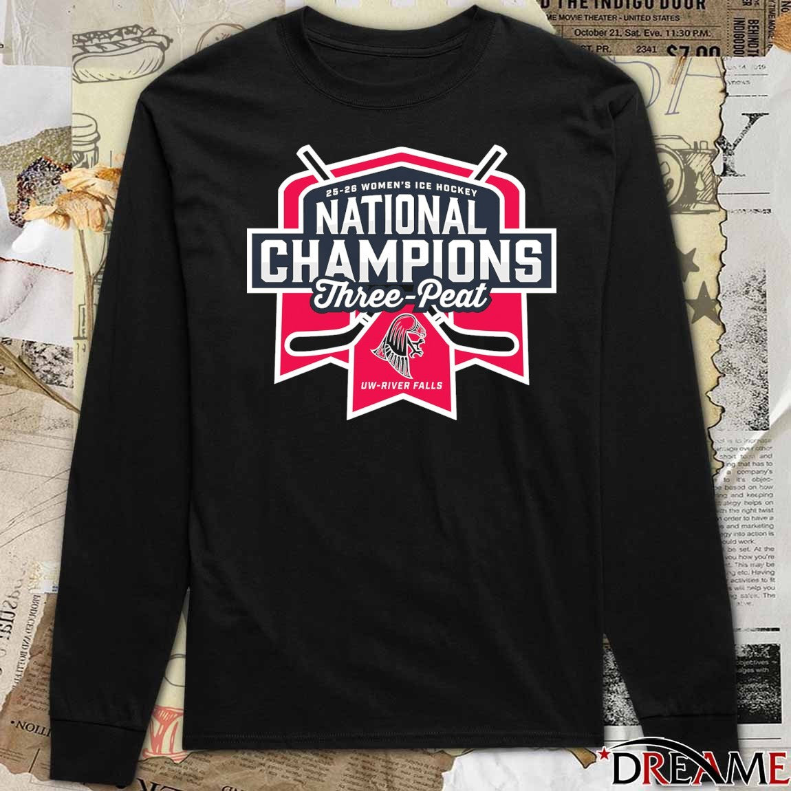 2025-26 Women’s Ice Hockey National Champions Three-Peat UW-River Falls Logo t-shirt