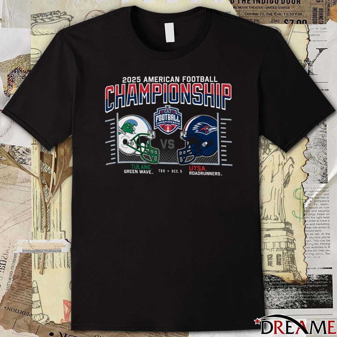 2025 American Conference Football Championship UTSA Roadrunners vs Tulane Green Wave TBD December 5 Helmets t-shirt