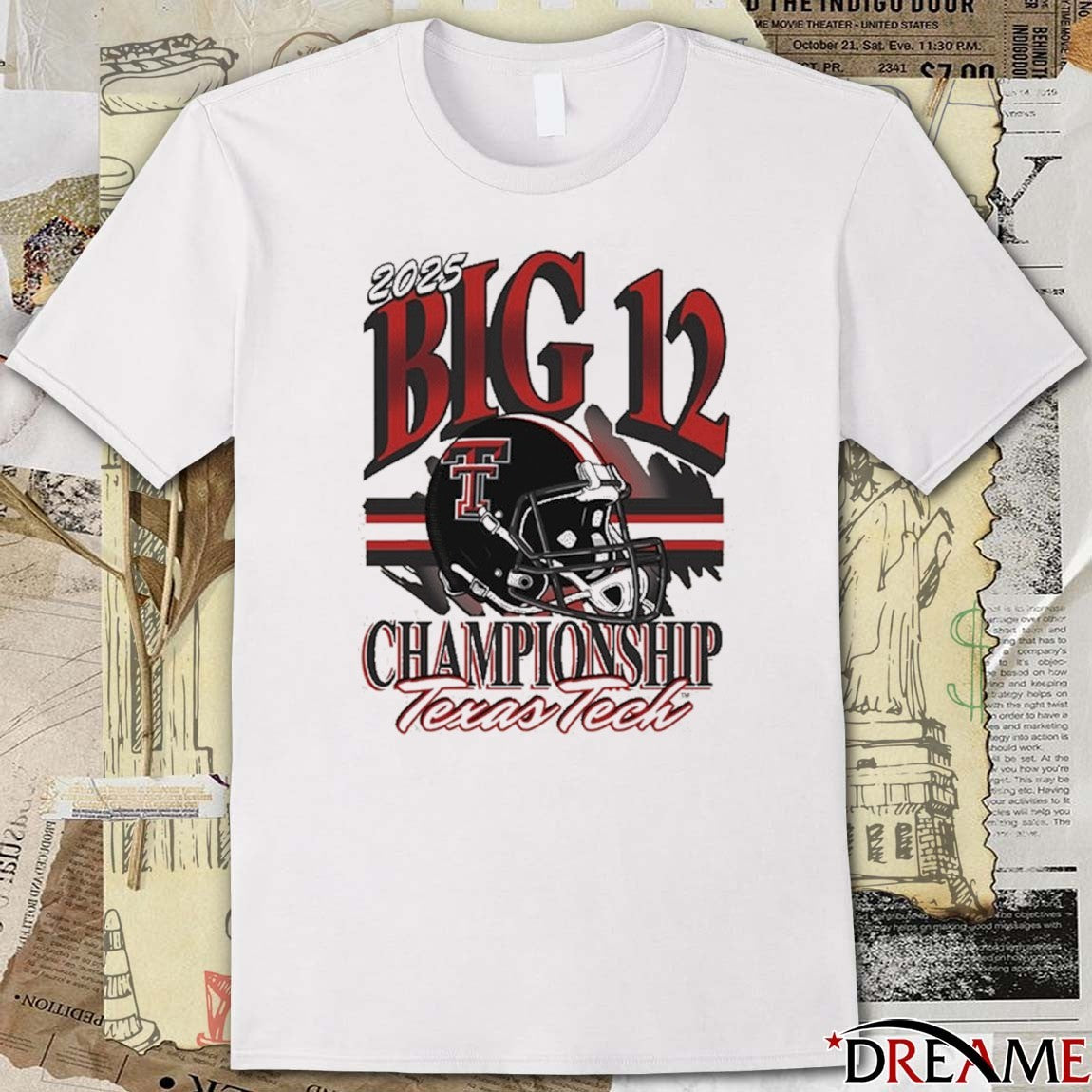 2025 Big 12 Football Texas Tech Red Raiders Ivory Championship Helmet t-shirt