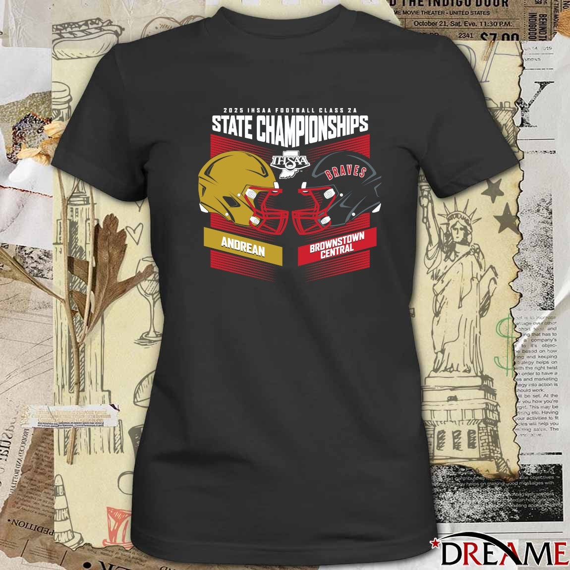 2025 IHSAA Football State Championships Andrean 59ers vs Brownstown Central Braves Head To Head Class 5A t-shirt