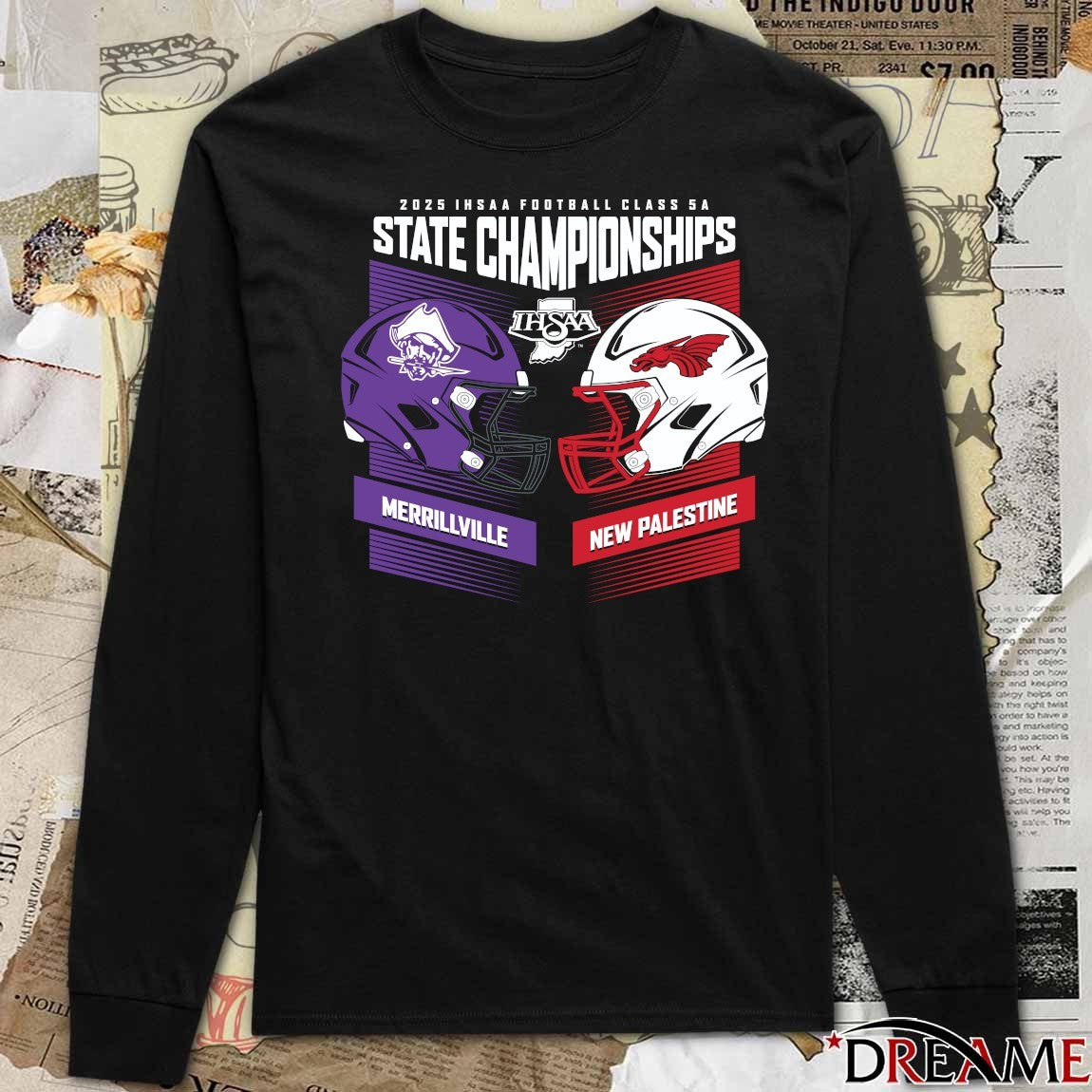 2025 IHSAA Football State Championships Merrillville vs New Palestine Head To Head Class 5A t-shirt