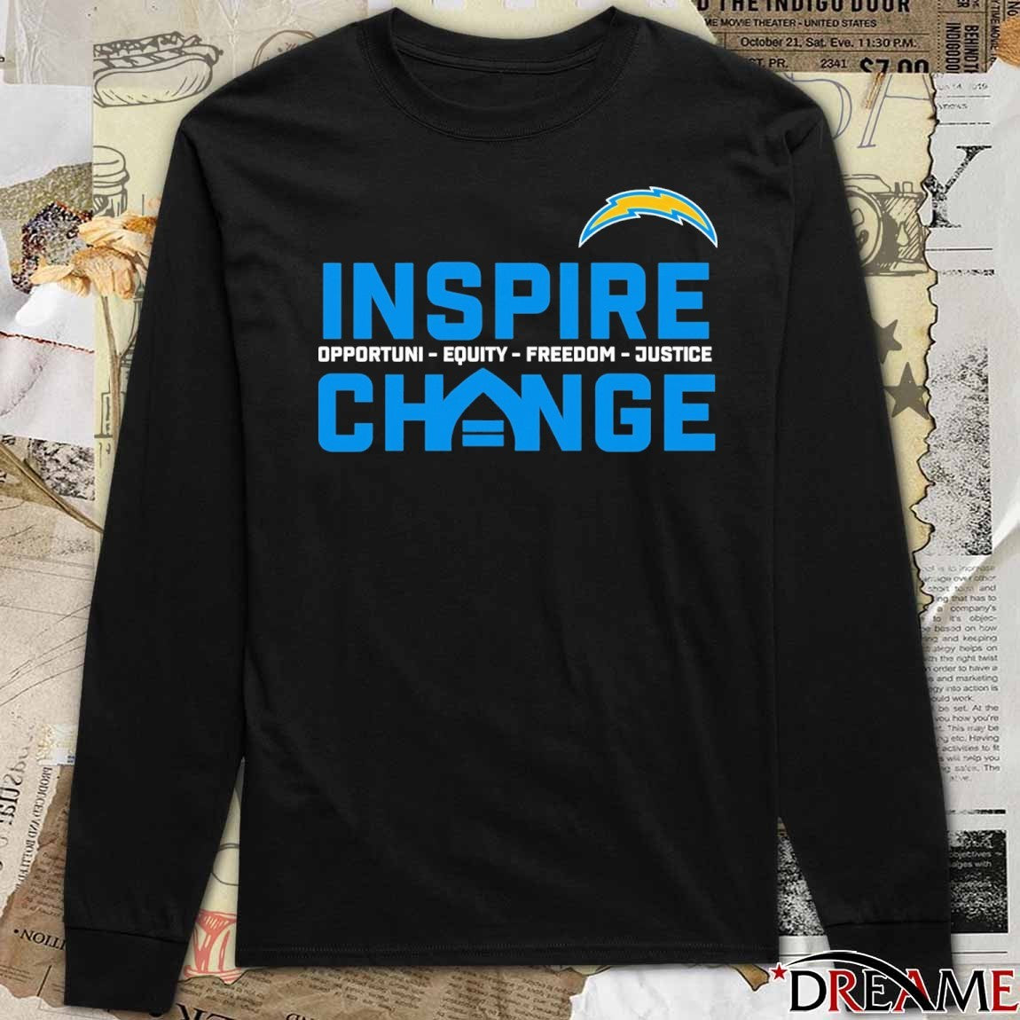 2025 Los Angeles Chargers Inspire Change Opportunity Equity Freedom Justice t-shirt