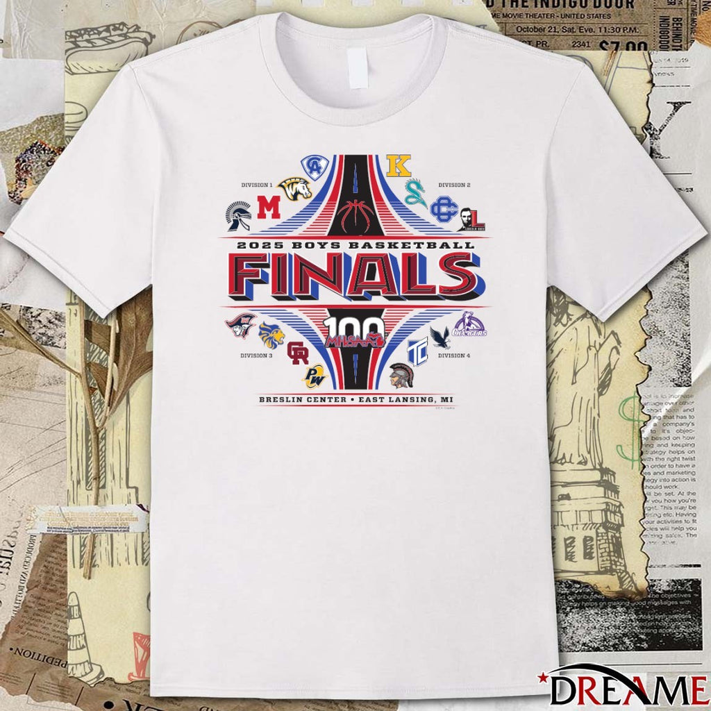 2025 MHSAA Boys Basketball Finals 100 Breslin Center East Lansing MI Logos t-shirt