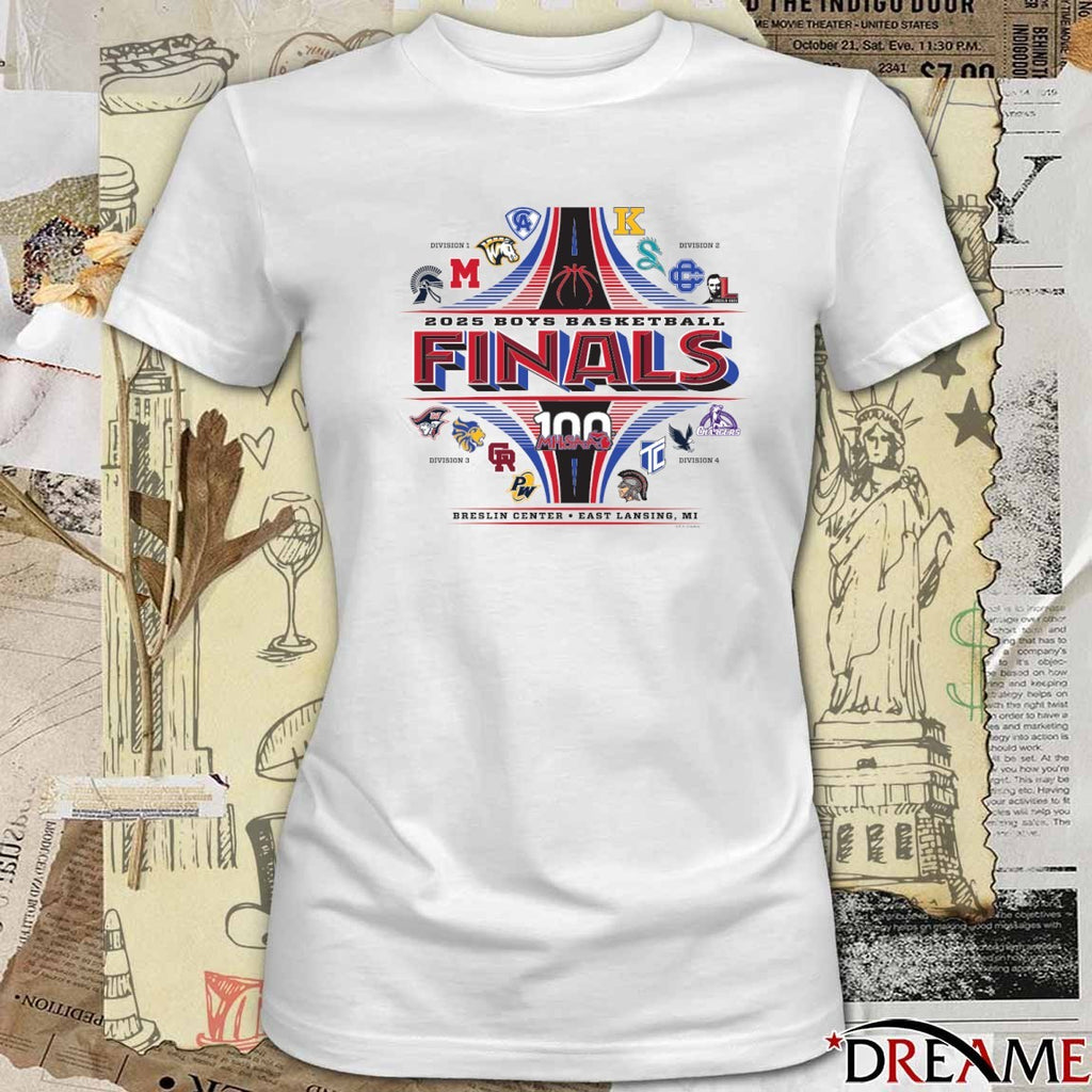 2025 MHSAA Boys Basketball Finals 100 Breslin Center East Lansing MI Logos t-shirt