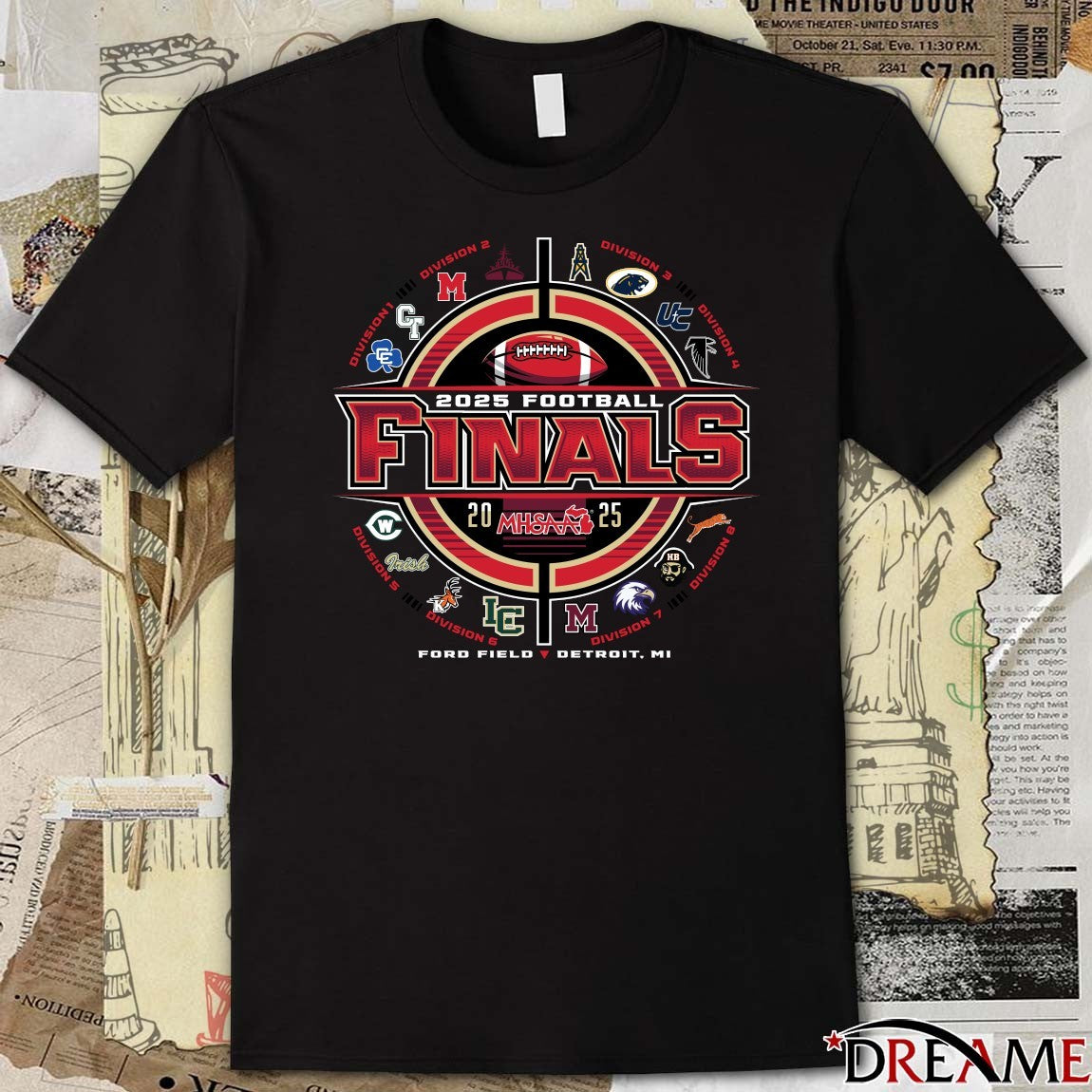 2025 MHSAA Football Championships Teams Division 1 – 8 Ford Field Detroit MI t-shirt