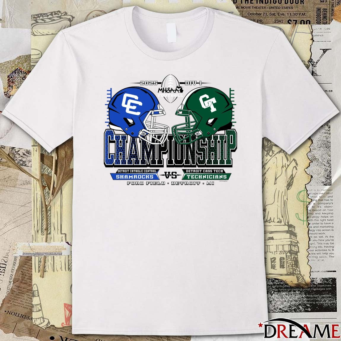 2025 MHSAA Football D1 Championship Shamrocks vs Technicians Ford Field Detroit MI t-shirt
