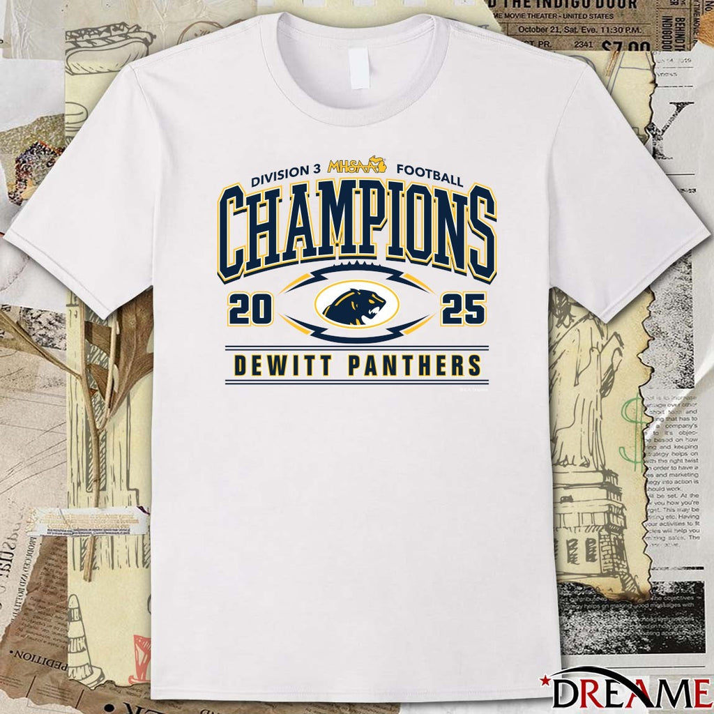 2025 MHSAA Football Division 3 Champions DeWitt Panthers Logo t-shirt