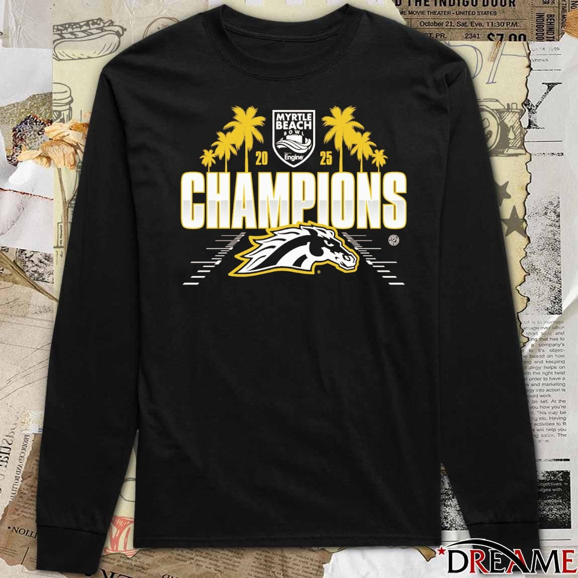 2025 Myrtle Beach Bowl presented by Engine Western Michigan Broncos Football Champions Logos t-shirt