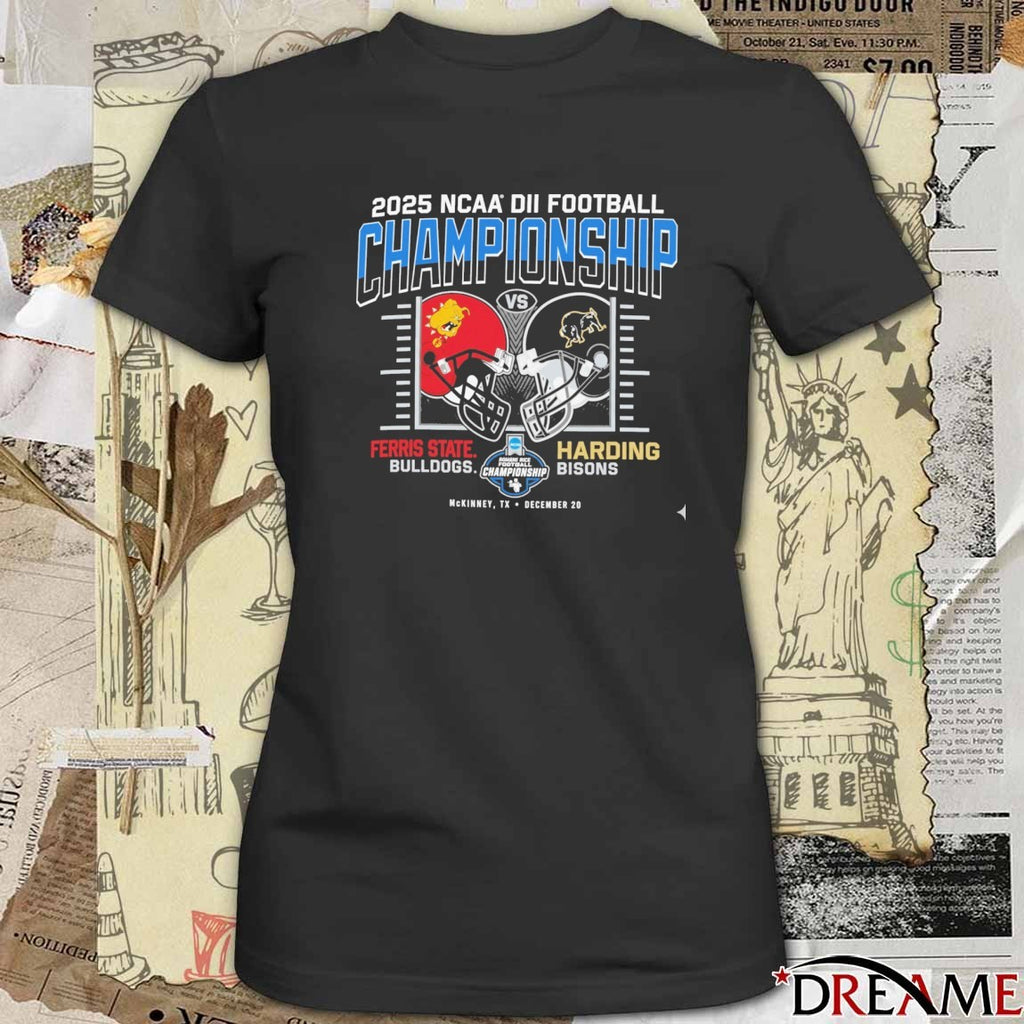 2025 NCAA Division II Football Championship Ferris State Vs Harding 20 December McKinney TX Helmets t-shirt