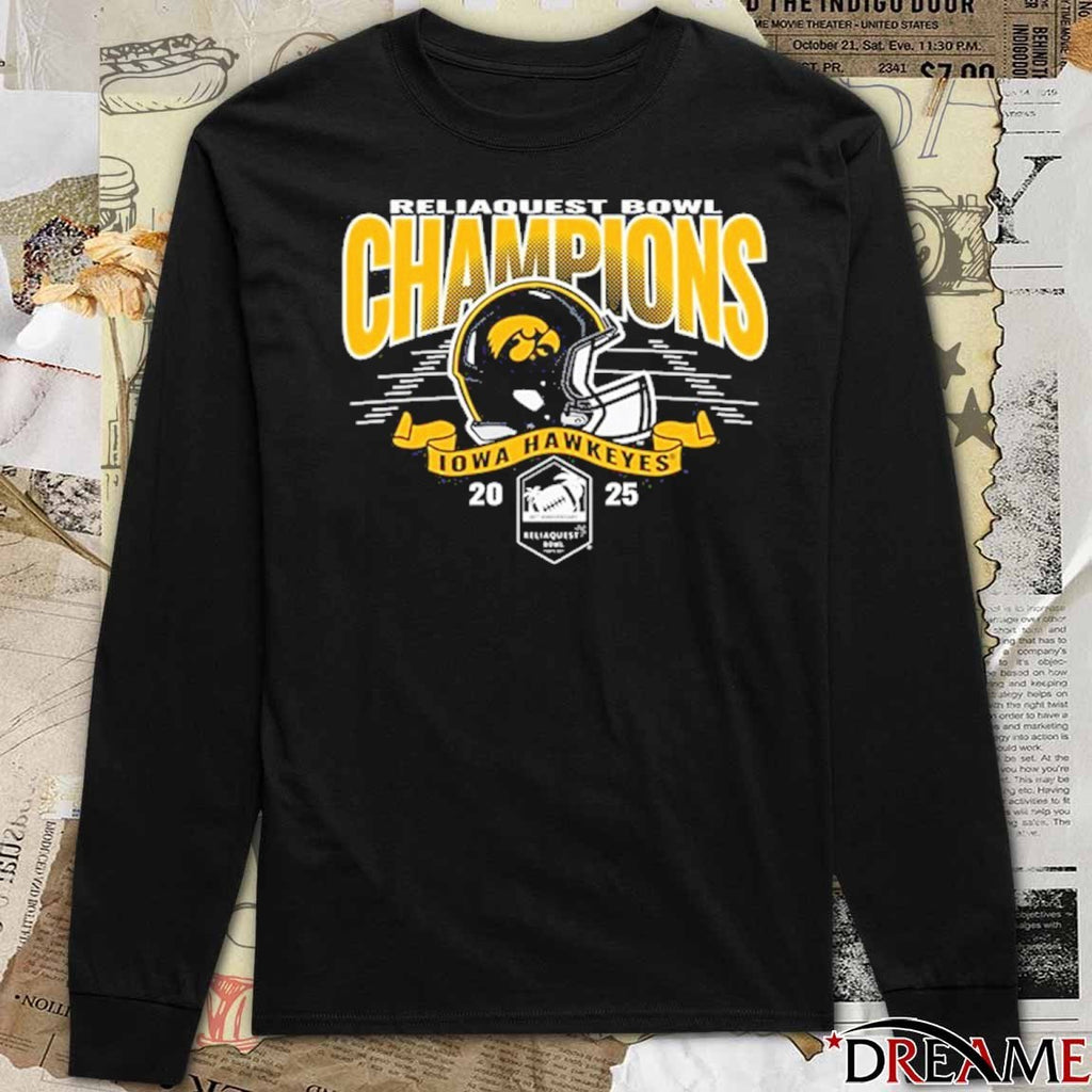 2025 ReliaQuest Bowl Champions Iowa Hawkeyes Helmets football Logos t-shirt