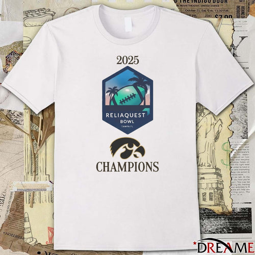 2025 ReliaQuest Bowl Champions Iowa Hawkeyes football Logos t-shirt