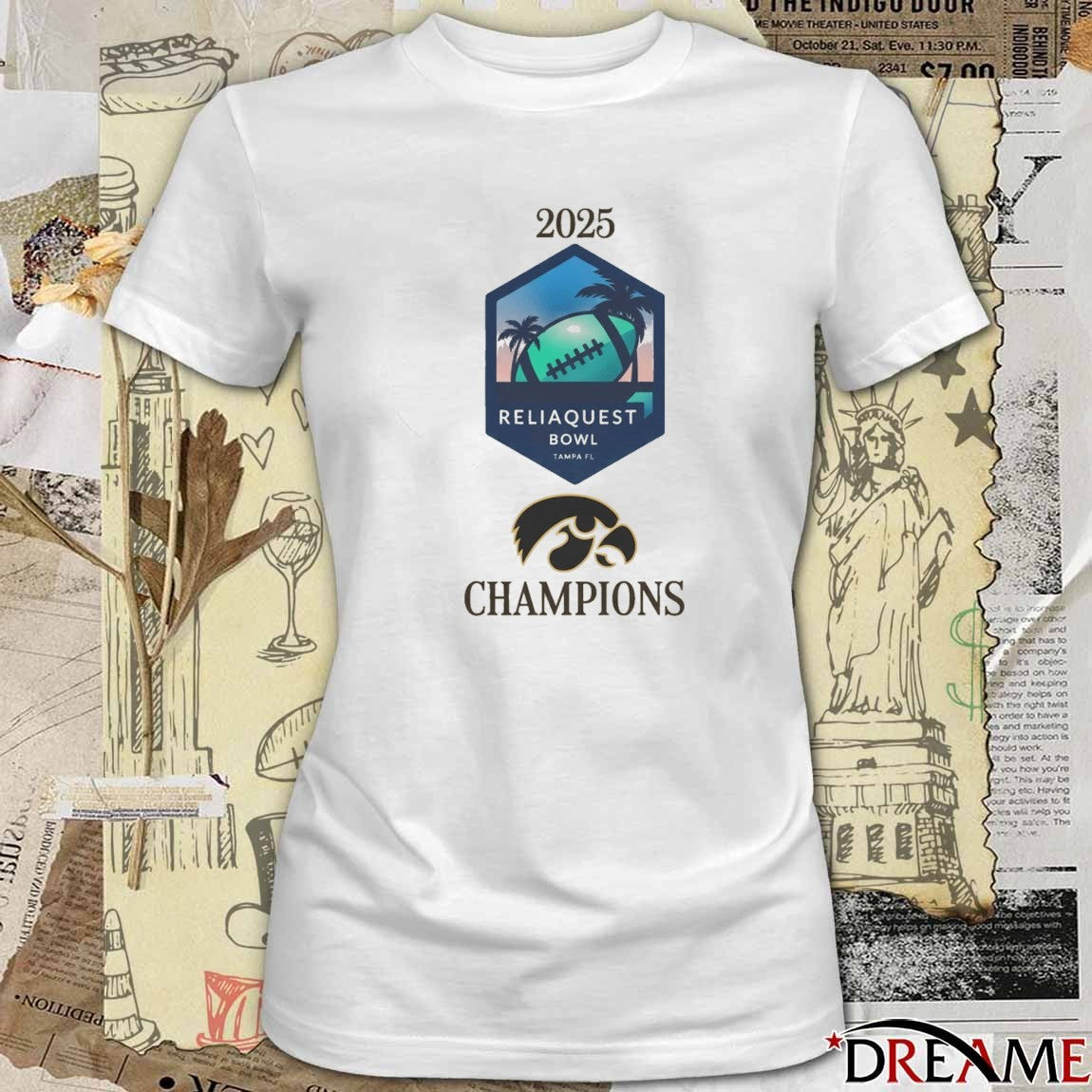 2025 ReliaQuest Bowl Champions Iowa Hawkeyes football Logos t-shirt