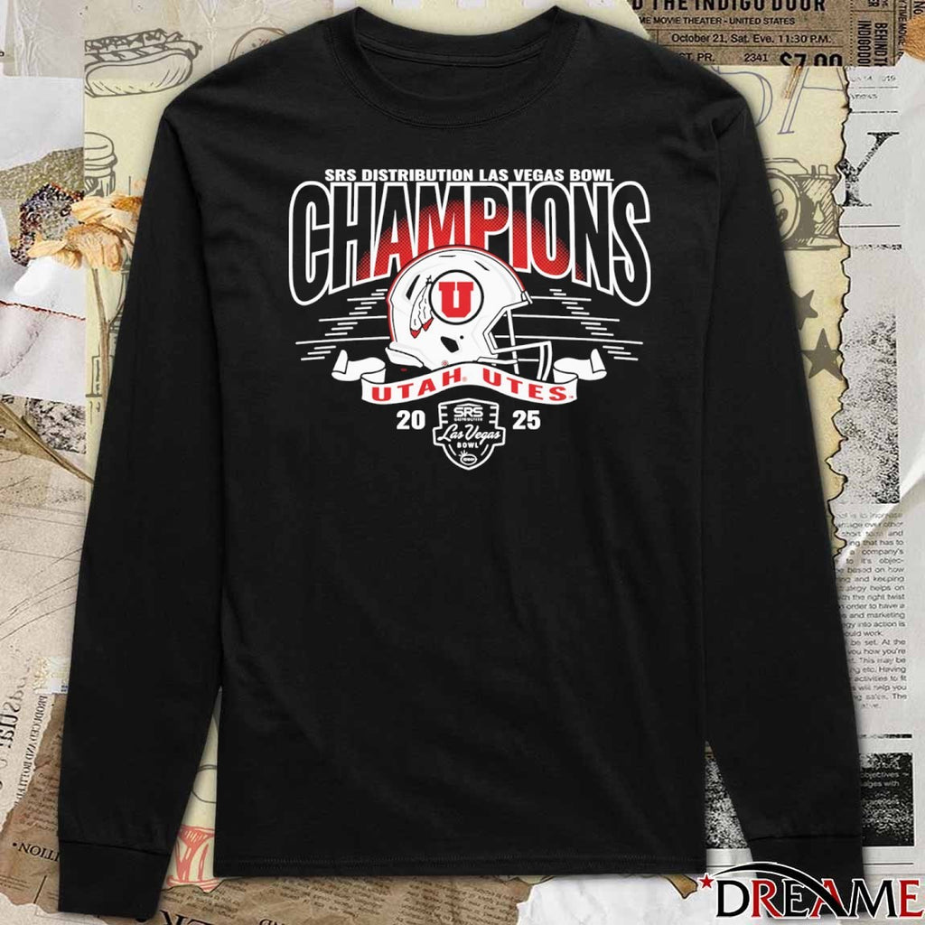 2025 SRS Distribution Las Vegas Bowl Champions Utah Utes Helmets Football Logos t-shirt