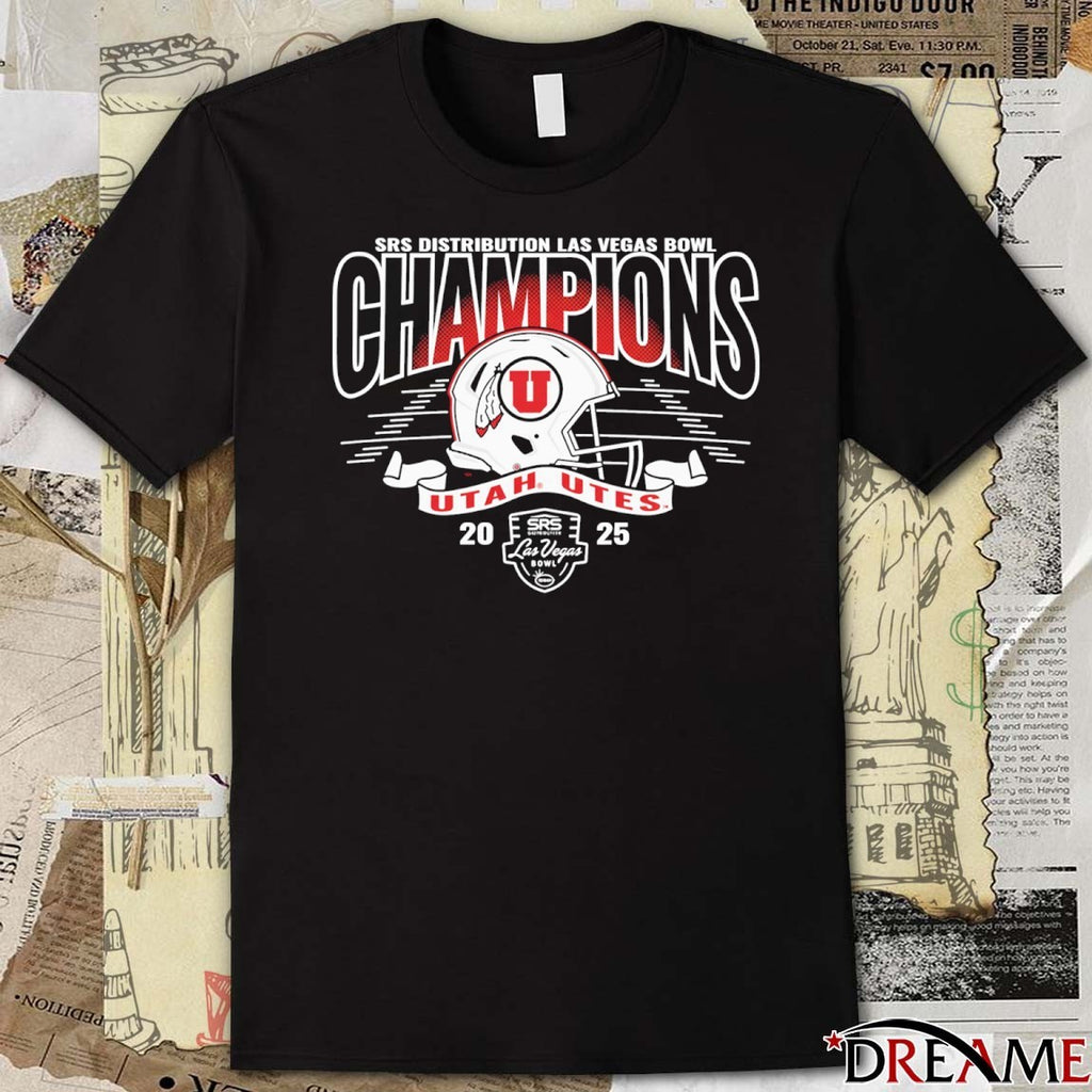 2025 SRS Distribution Las Vegas Bowl Champions Utah Utes Helmets Football Logos t-shirt