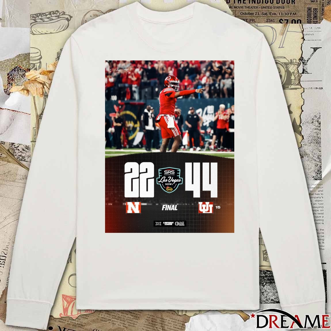 2025 SRS Distribution Las Vegas Bowl Score Poster Utah Utes vs Nebraska Cornhuskers 44 – 22 t-shirt