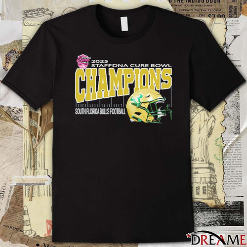2025 Staffdna Cure Bowl South Florida Bulls Football Are Champions Helmet Camping World Stadium In Orlando Florida December 17th 2025 t-shirt