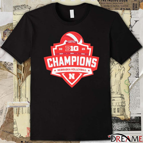 2025 Three-Peat Nebraska Cornhuskers Big Ten Volleyball Champions t-shirt