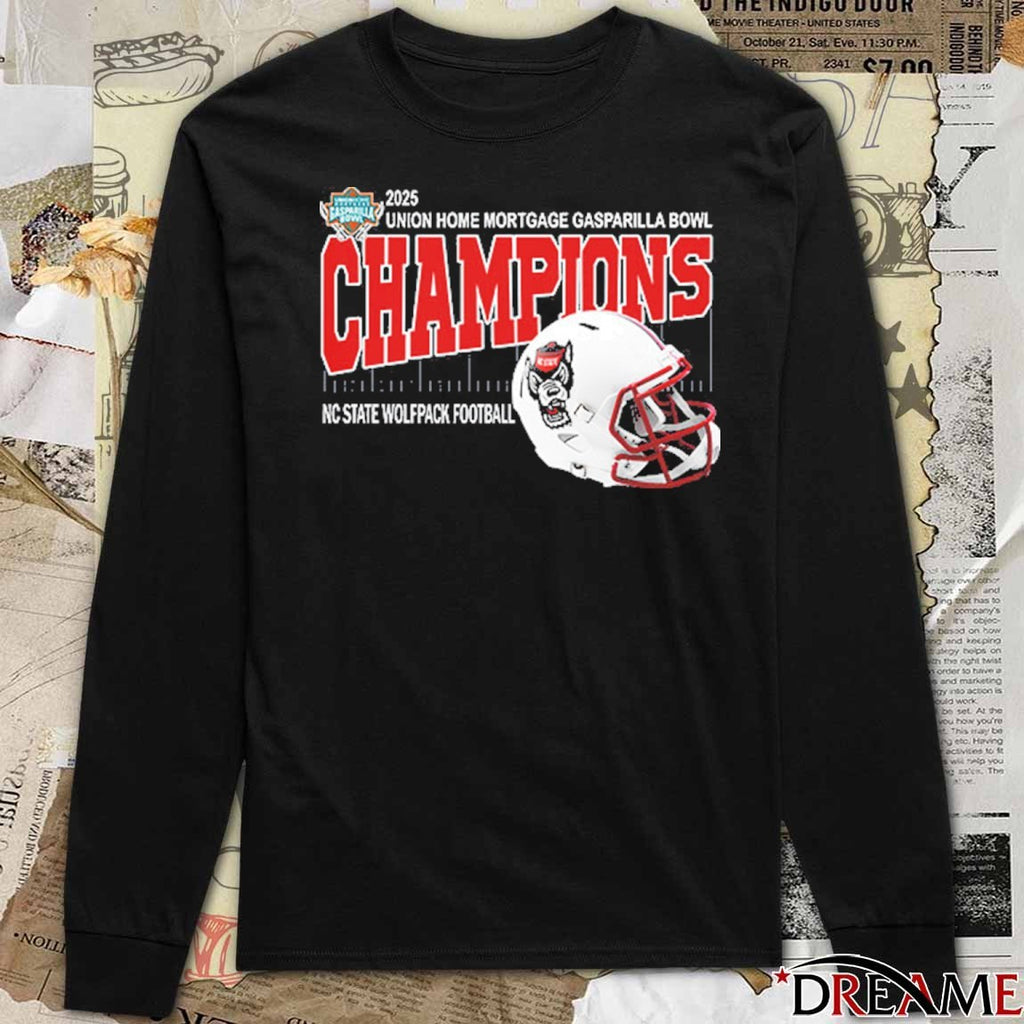2025 Union Home Mortgage Gasparilla Bowl Champions NC State Wolfpack Football Helmet Raymond James Stadium Tampa Florida t-shirt