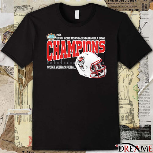 2025 Union Home Mortgage Gasparilla Bowl Champions NC State Wolfpack Football Helmet Raymond James Stadium Tampa Florida t-shirt