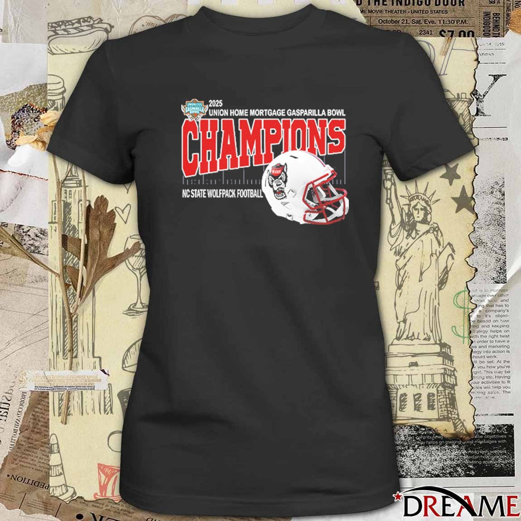 2025 Union Home Mortgage Gasparilla Bowl Champions NC State Wolfpack Football Helmet Raymond James Stadium Tampa Florida t-shirt