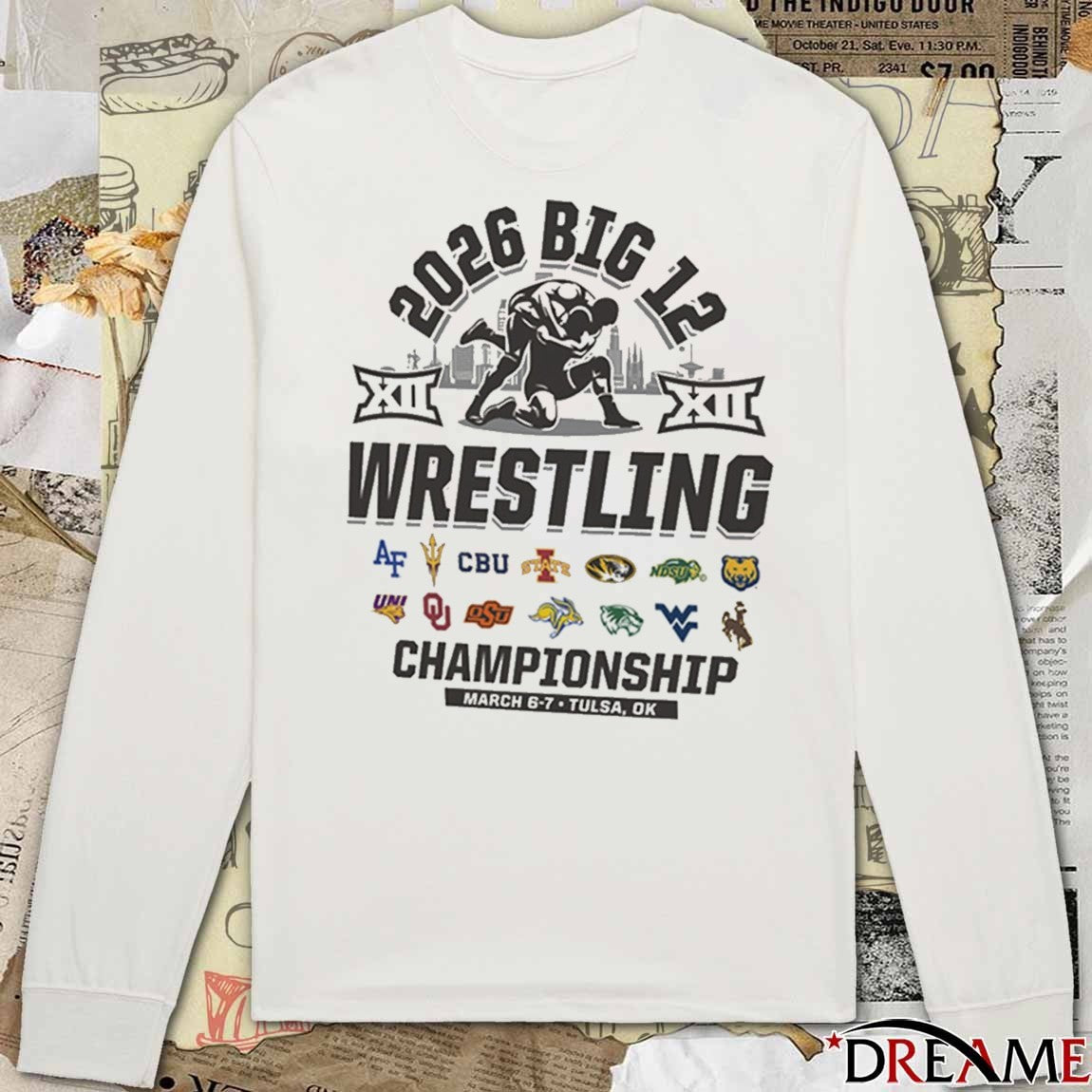 2026 Big 12 Wrestling Championship March 6-7, 2026 Tulsa, Oklahoma All Team Logo t-shirt