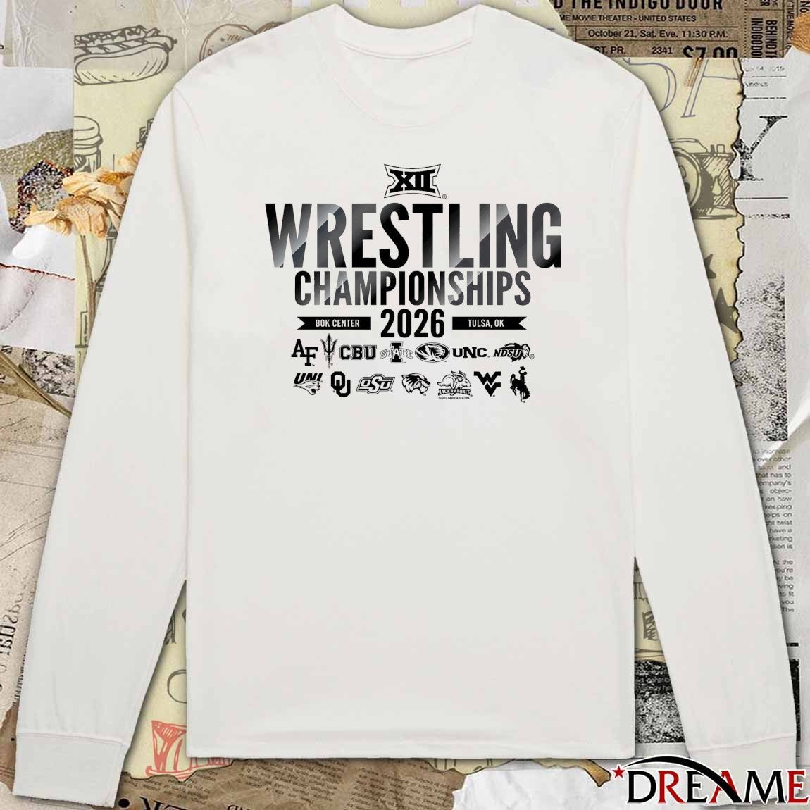 2026 Big 12 Wrestling Championship at BOK Center Tulsa, Oklahoma March 7, 2026 All Team Logo t-shirt