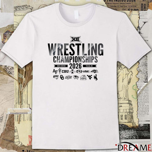 2026 Big 12 Wrestling Championship at BOK Center Tulsa, Oklahoma March 7, 2026 All Team Logo t-shirt