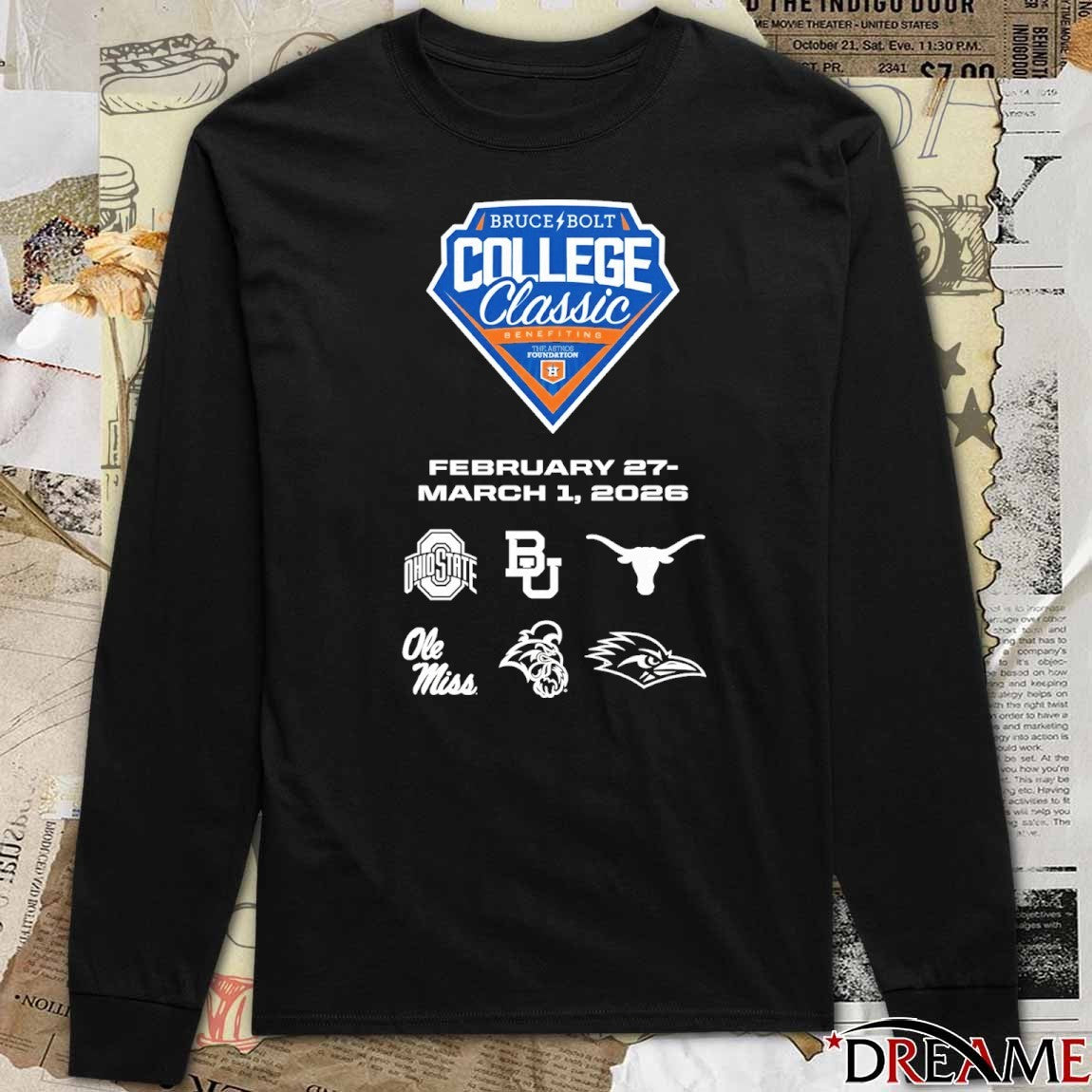 2026 Bruce Bolt College Classic February 27 – March 1 Ohio State, Baylor, Texas, Ole Miss, Coastal Carolina, and UTSA Logos t-shirt