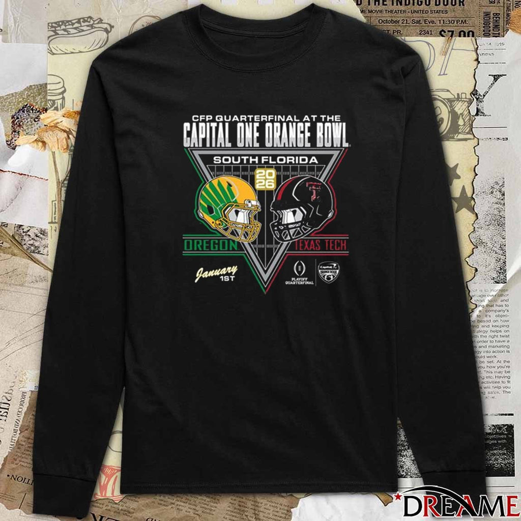 2026 CFP Quarterfinal At The Capital One Orange Bowl South Florida Oregon Vs Texas Tech Postseason 25 R2 Helmet to Helmet Second Round t-shirt