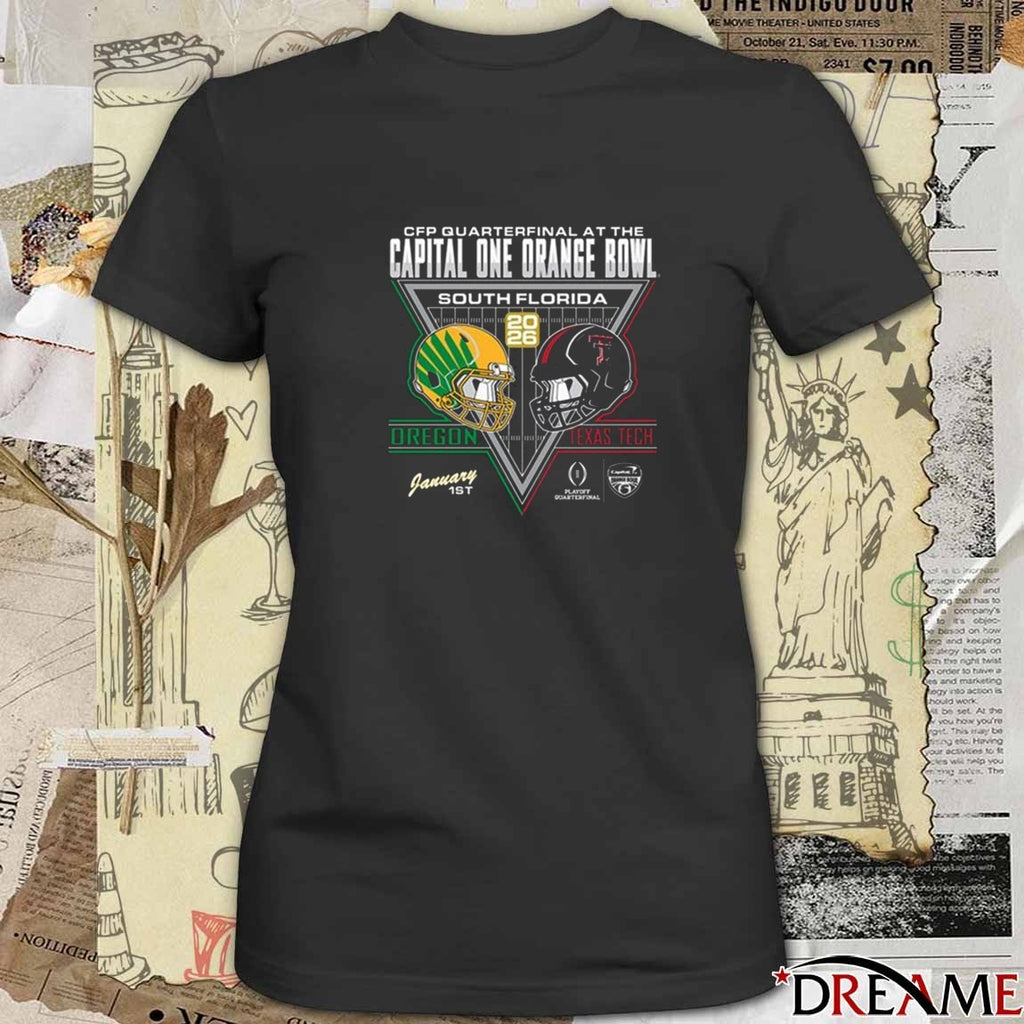 2026 CFP Quarterfinal At The Capital One Orange Bowl South Florida Oregon Vs Texas Tech Postseason 25 R2 Helmet to Helmet Second Round t-shirt