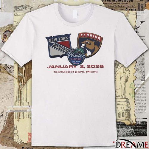 2026 Discover NHL Winter Classic Florida Panthers and New York Rangers January 2 loanDepot park Miami Logo t-shirt
