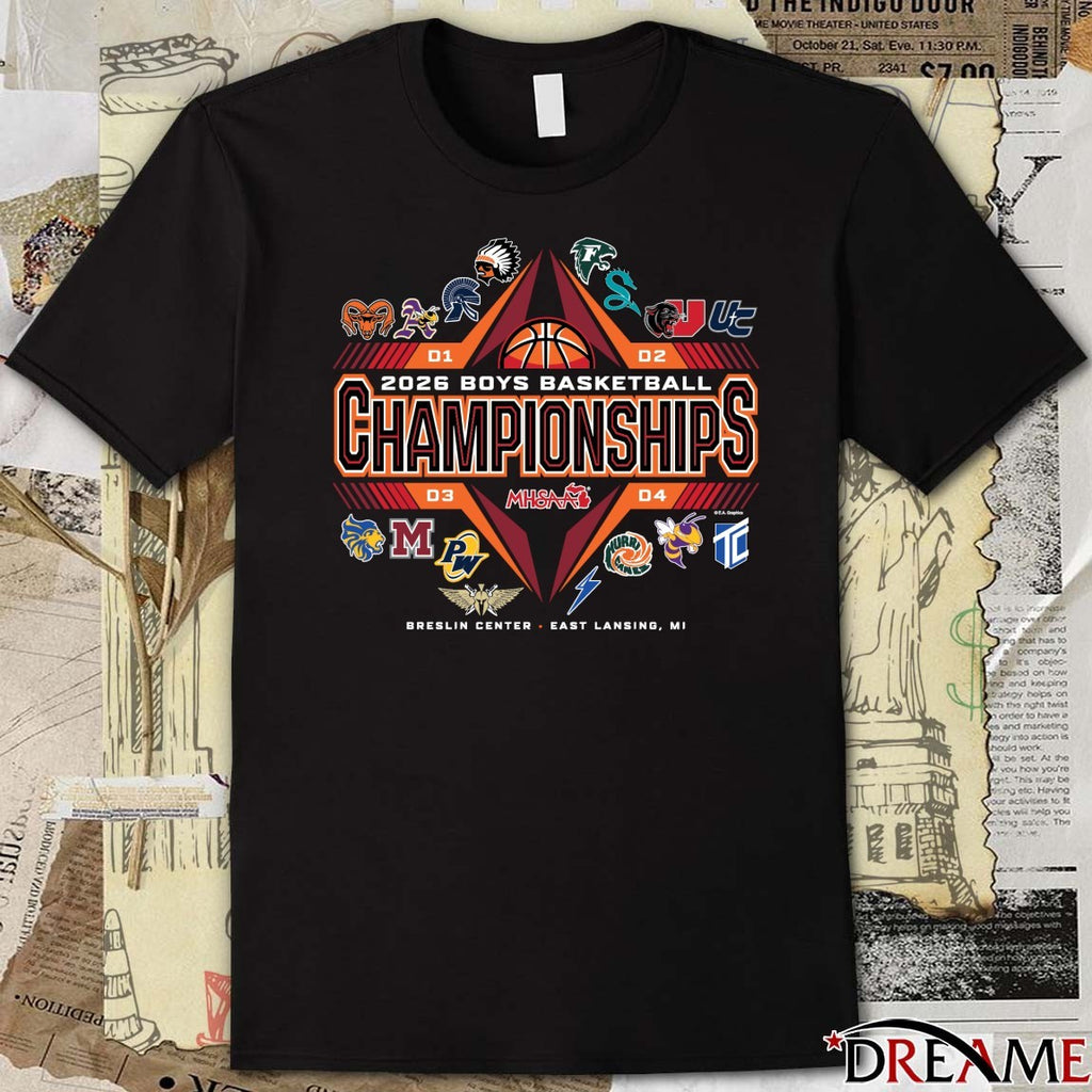 2026 MHSAA Boys Basketball Championships Breslin Center East Lansing MI Logos t-shirt