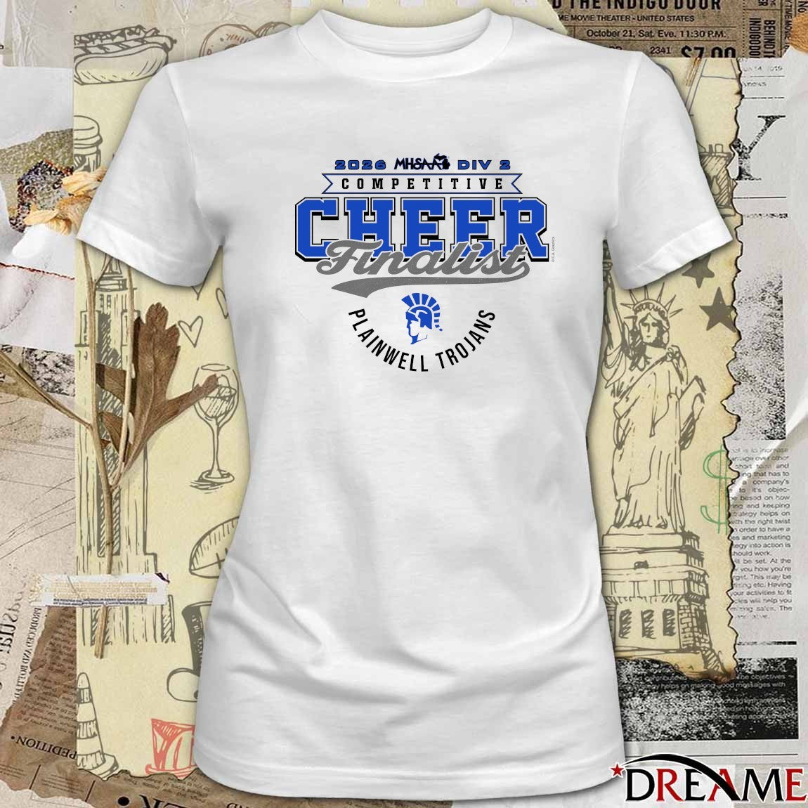 2026 MHSAA Competitive Cheer D2 Finalist Plainwell Trojans t-shirt