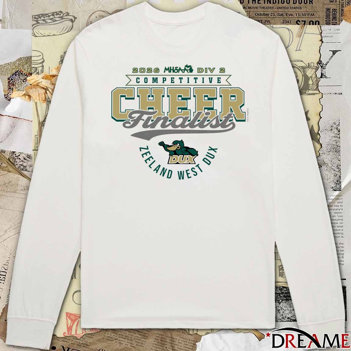 2026 MHSAA Competitive Cheer D2 Finalist Zeeland West Dux t-shirt