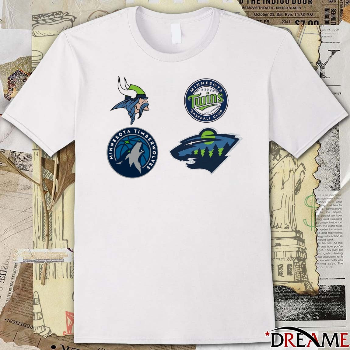2026 Minnesota Vikings, Minnesota Twins, Minnesota Timberwolves and Minnesota Wild Logos t-shirt