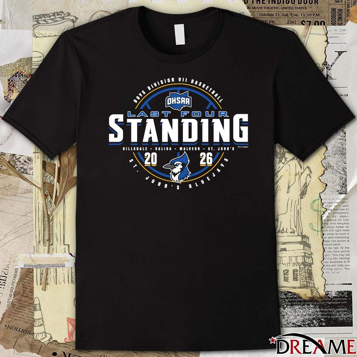 2026 OHSAA Boys Basketball D7 Last Four Standing St. John’s Bluejays t-shirt