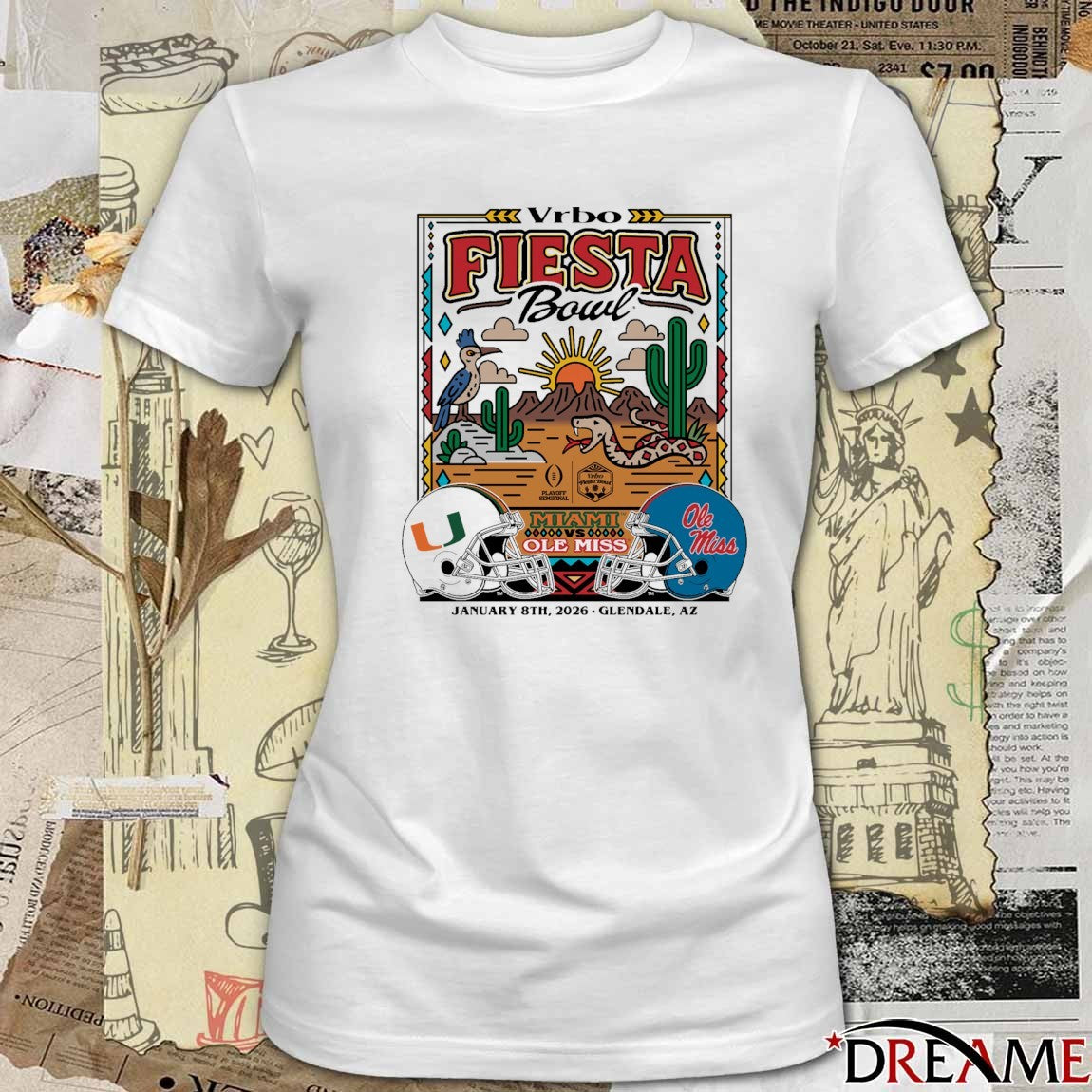 2026 Vrbo Fiesta Bowl Miami Vs Ole Miss Matchup Desert Dudes Glendale AZ t-shirt