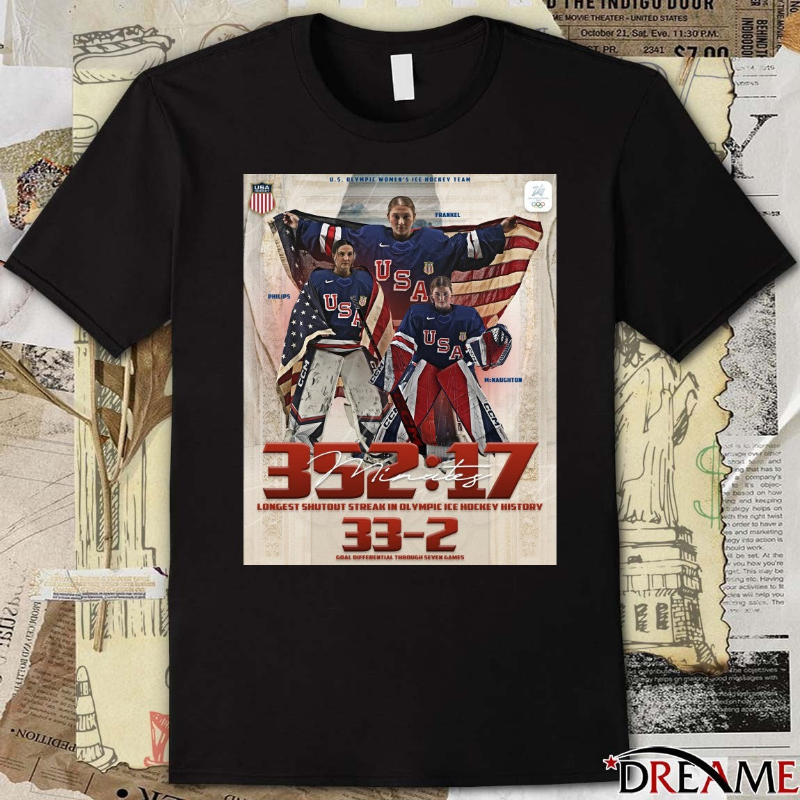 352 Minutes And 17 Seconds Longest Shutout Streak In Olympic Ice Hockey History 33-2 Goal Differential Through Seven Games t-shirt