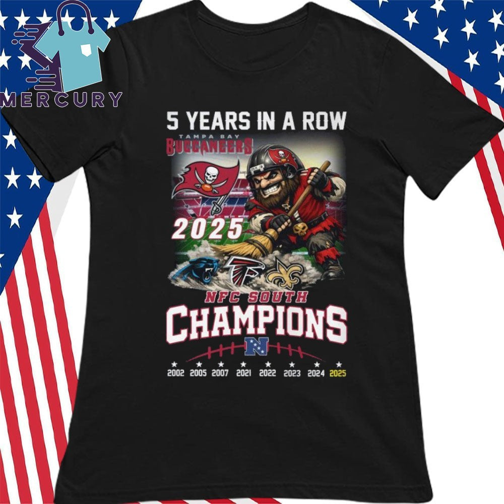 5 Years in a Row Tampa Bay Buccaneers NFC South Champions Mascot Shirt